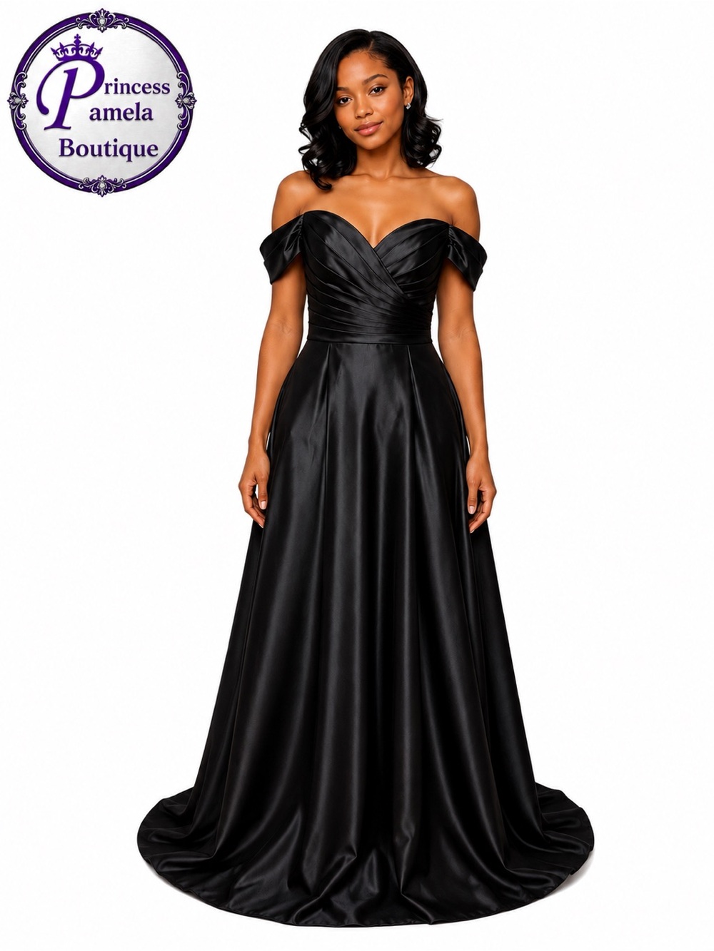 #4 B - 5 Black full-length formal satin dress-Medium -Size 10
